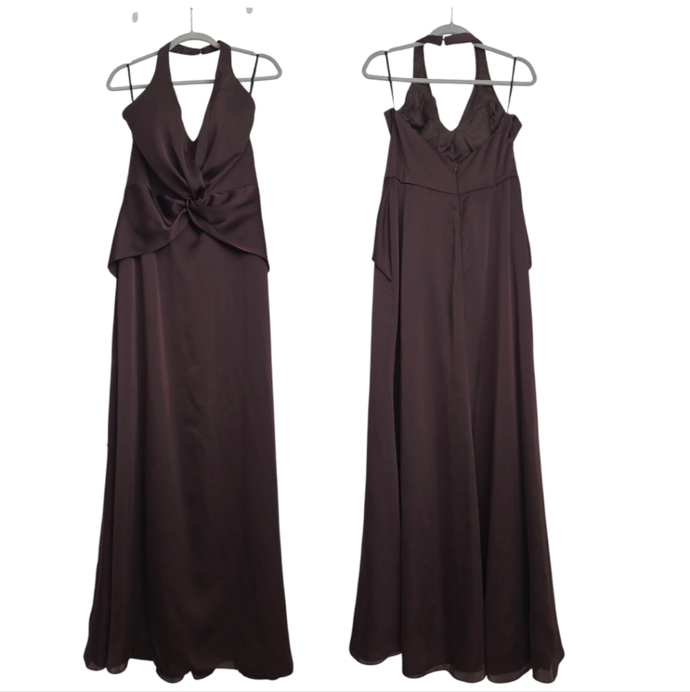 Brown Bridesmaid Dress / Elegant Evening Gown - Espresso Brown Halter Dress